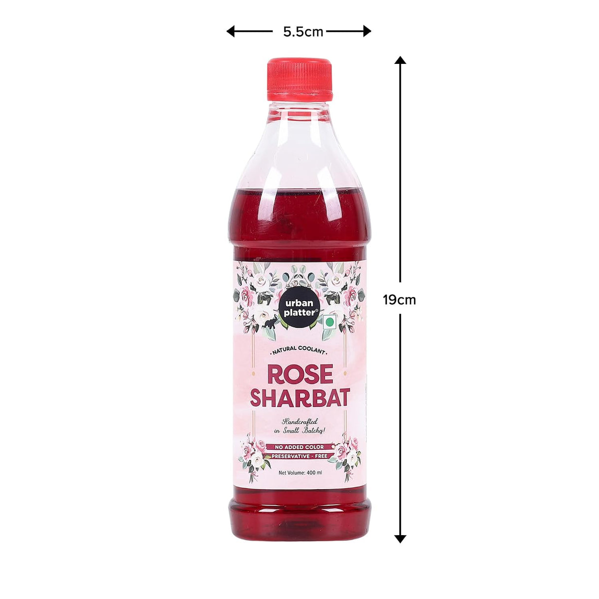 Urban Platter Rose Sharbat, 400ml (Natural Coolant | Handcrafted syrup in Small batches | Preservative-Free | No Added Colour)