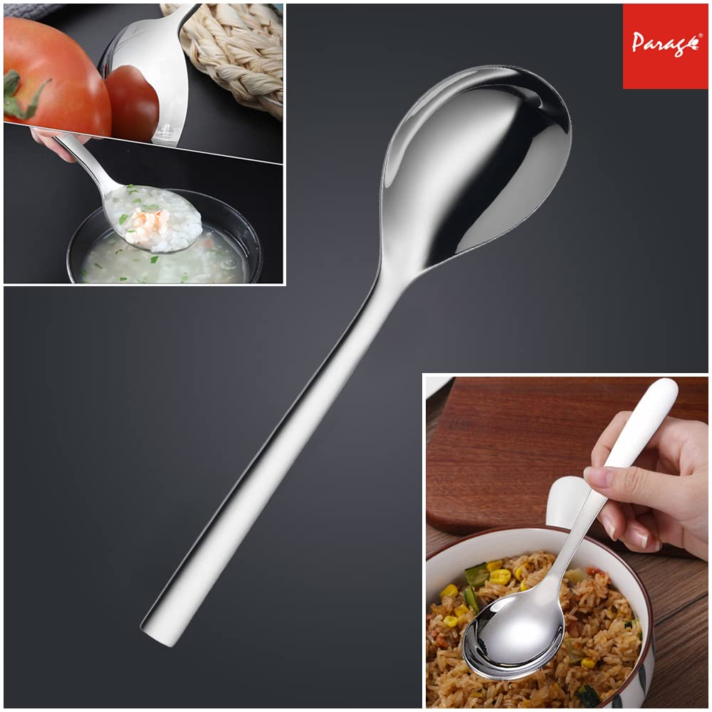Parage 4 Pieces Stainless Steel Serving Spoon Set for Dining Table/Kitchen, Big Cooking Spoons Set, 21 cm Length Chamcha, Dining Tableware Set of 4, Silver
