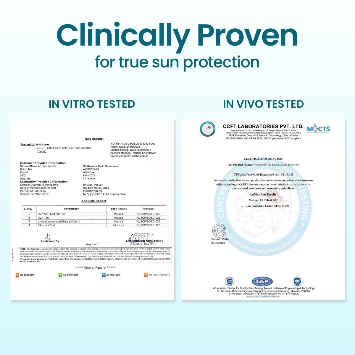 WishCare Niacinamide Oil Balance Fluid Sunscreen SPF 50 PA++++ In-Vivo Tested | 8Hrs+ SPF Protection | Lightweight, Matte & No White Cast | Photostable Sunscreen SPF50 For Oily Skin, Sensitive, Dry & Combination Skin | For Women & Men | 50 ml