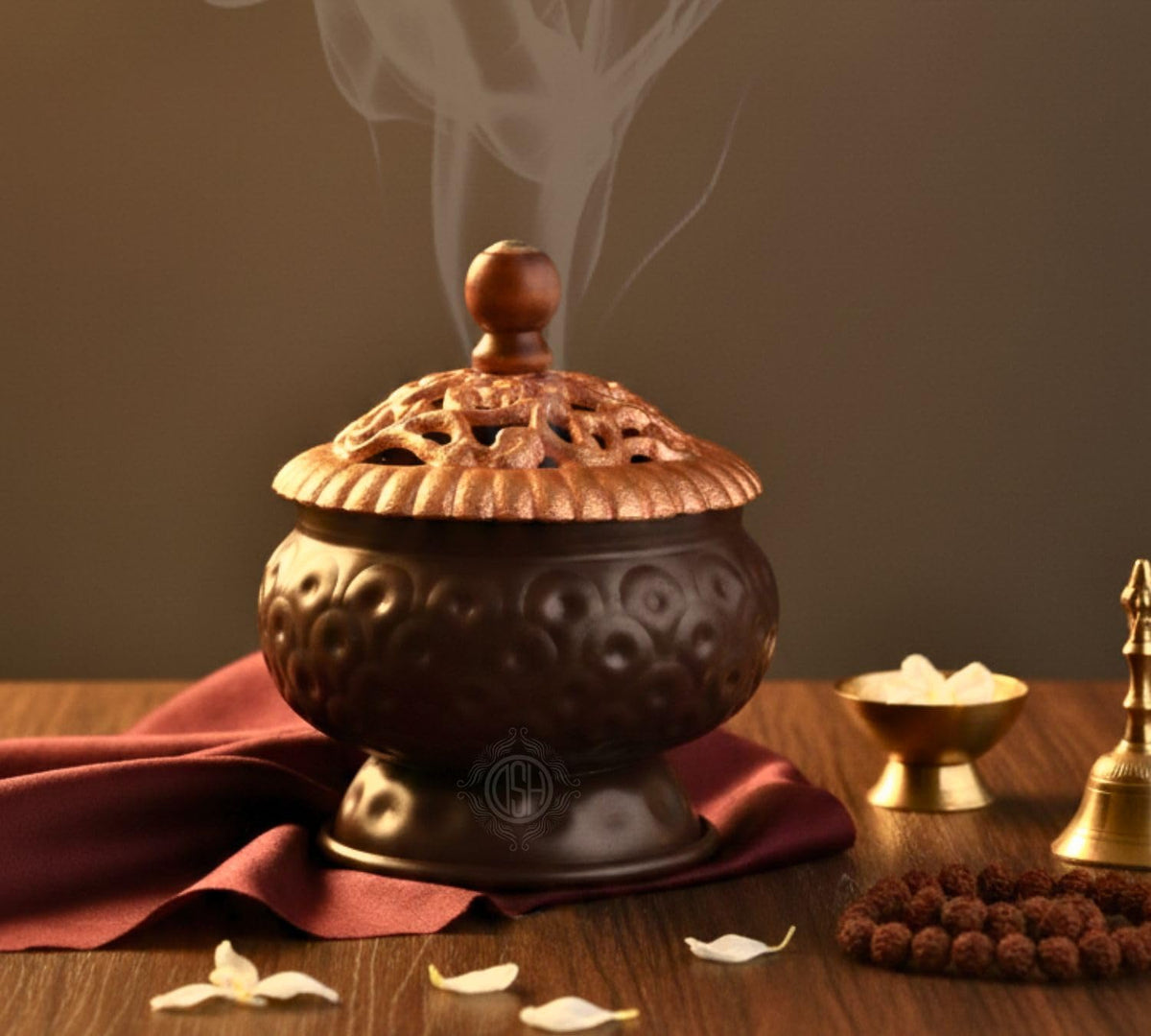DSH Incense Burner Home Purifying Loban Dhoop Dani Dhuni for Home and Office Kapoor Dani for Puja Sambrani Dhoop Holder. (Divyadhuni Rosegold)