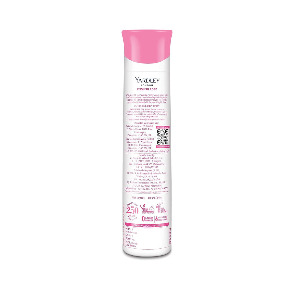 Yardley London English Rose Refreshing Deodorant Body Spray For Women, 150ml