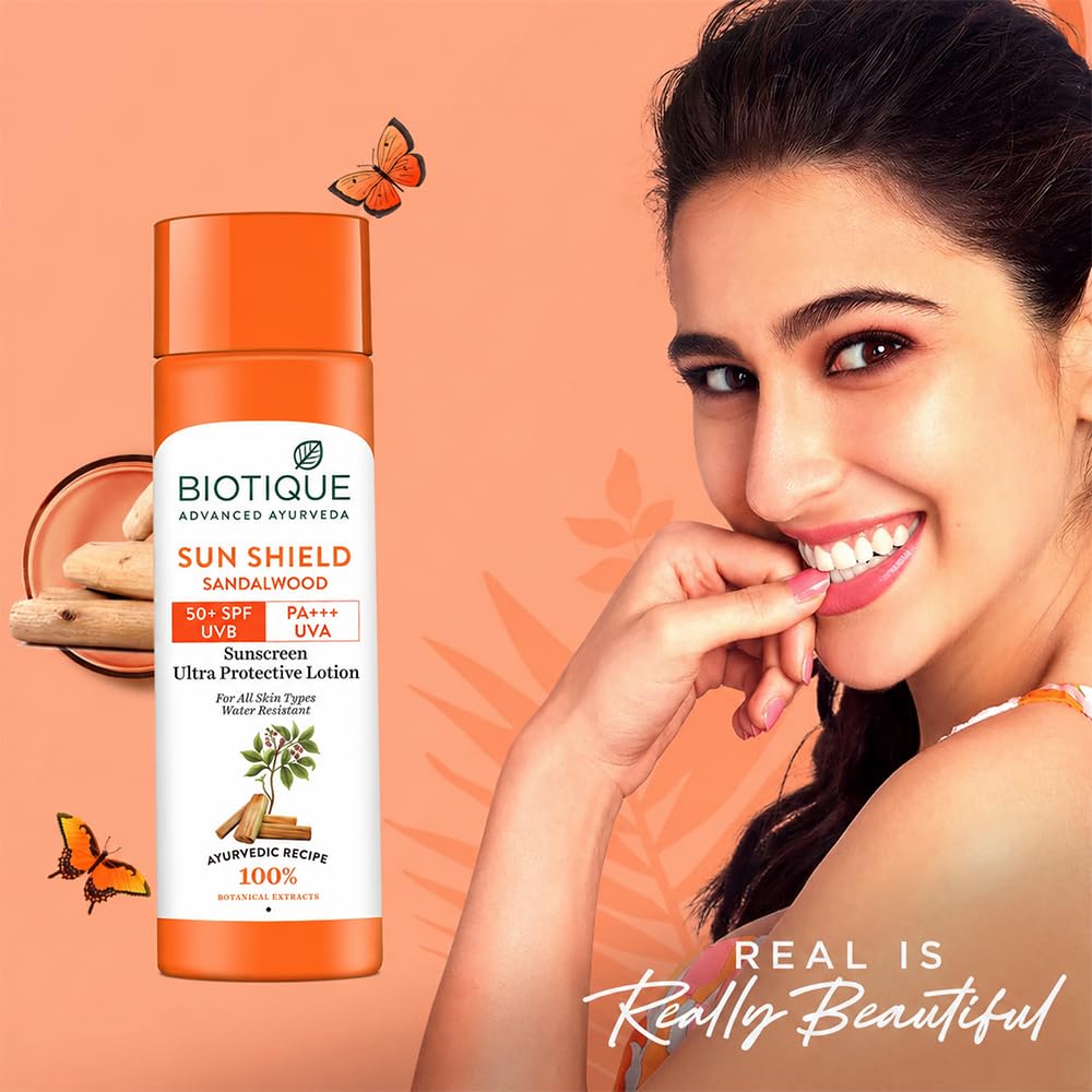 Biotique Bio Sandalwood 50+ SPF UVA/UVB Sunscreen Ultra Soothing Face Lotion Water Resistant, 190ml
