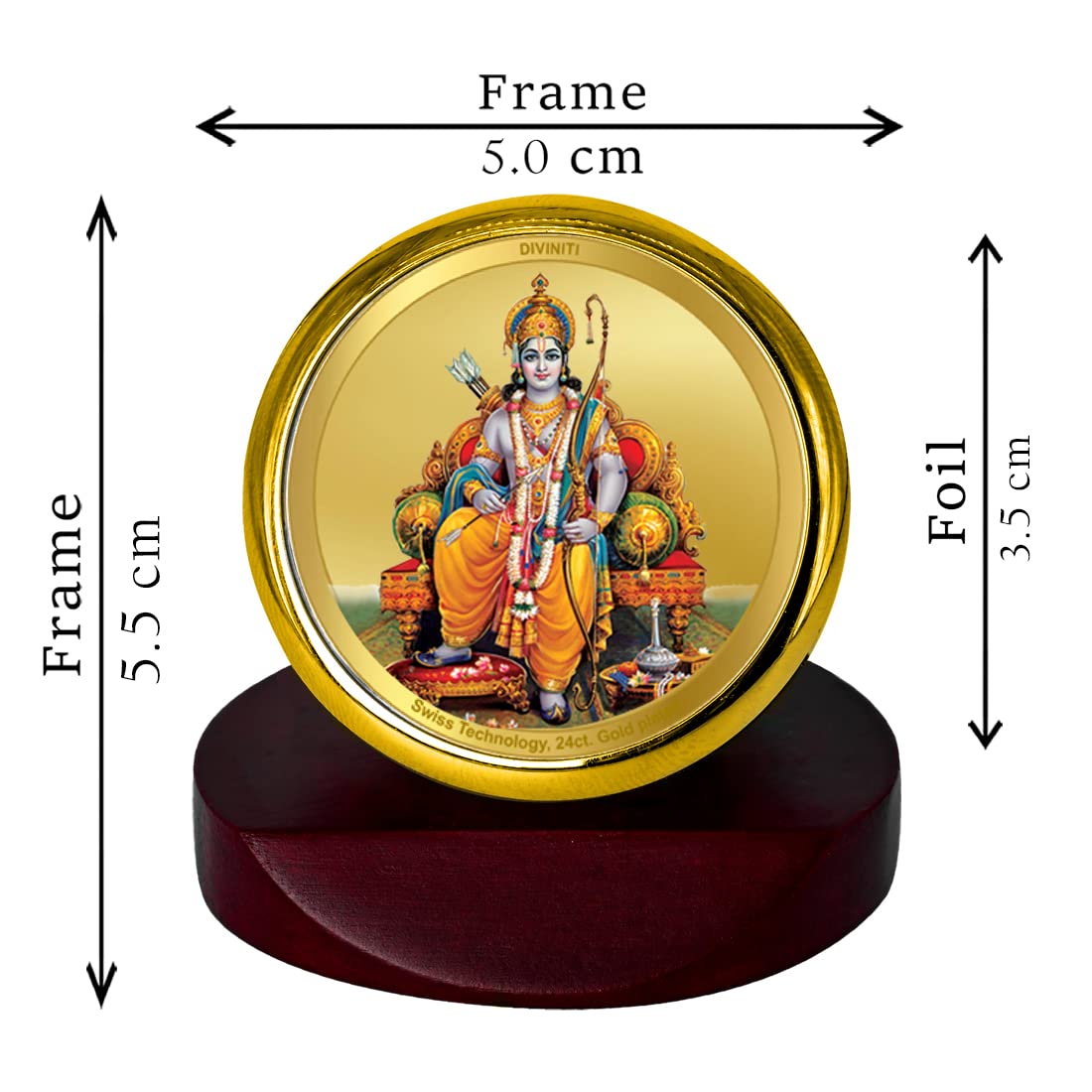 DIVINITI Lord Ram Gold Plated Metallic Car Frame, Table Decor| MCF 1C Classic Ram and 24K Gold Plated Foil| Religious Frame Idol for Pooja, Worship, Gifts Items (5.5 CM x 5.0 CM)