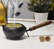 DSH Metal Incense Loban Burner with Handle, Dhoop Dhuni Sambrani Dhoop Burner and Home Office Temple Prayer Butler.