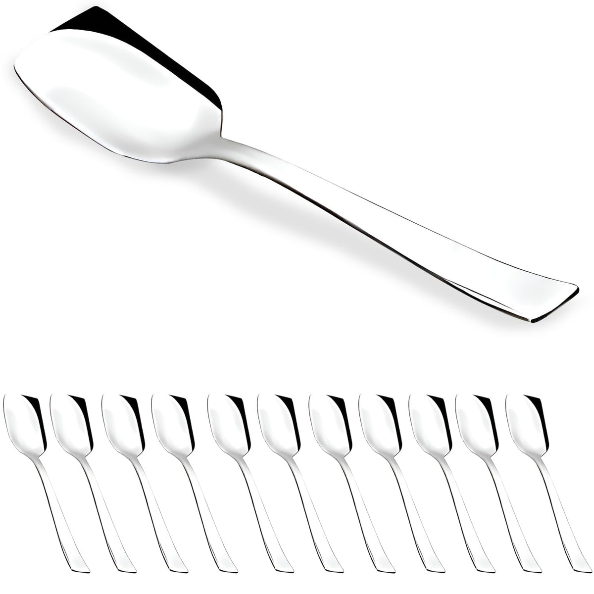 Parage Stainless Steel Set of 12 Ice Cream Spoons, Silverware Spoon Set, Dinner Spoon Length 13.5cm, Food Grade Silverware for Home & Kitchen, Durable Stylish, 12 Silver Spoons