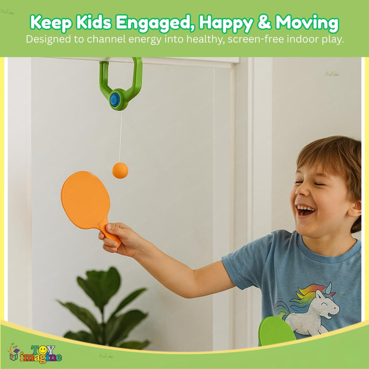 Toy Imagine Indoor Hanging Table Tennis Trainer for Kids Age 5-14 | Door Mounted Ping Pong Game Set with 2 Rackets 6 Balls | Indoor Sports Game for Boys and Girls Home Play Activity