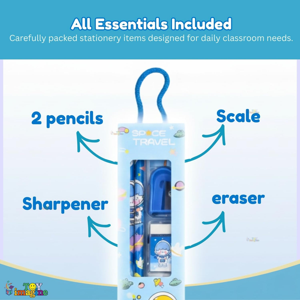 Toy Imagine Kids Stationery Kit for Birthday Return Gift | Pencils, Eraser, Scale & Sharpener | Ideal for School, Party Distribution, Kanjak, Festivals & Classroom Gifts (Pack of 12)