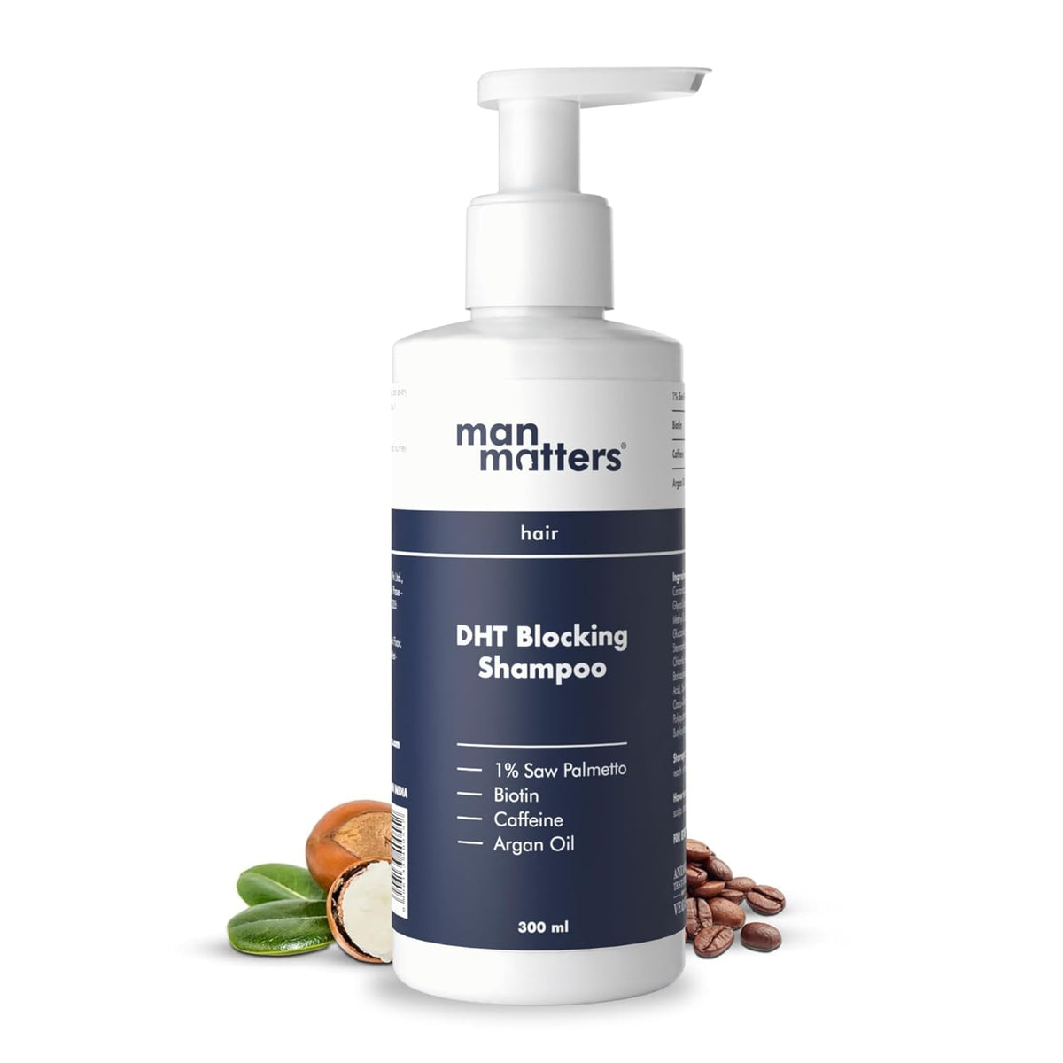 Man Matters Dht Blocking Anti Hair Fall Shampoo, Reduces Hair Fall, Strengthen Hair, With Power Of Caffeine, Saw Palmetto, Argan Oil, & Biotin | 300ml