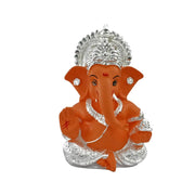DIVINITI 999 Silver Plated Ganesh Idol for Office Desk Puja Room God Ganesha Idol for Home Decor Ganpati for Gift Office Table Shelves Gifting Idol (8.89 x 5.08 cm) (Mango Yellow), Religious