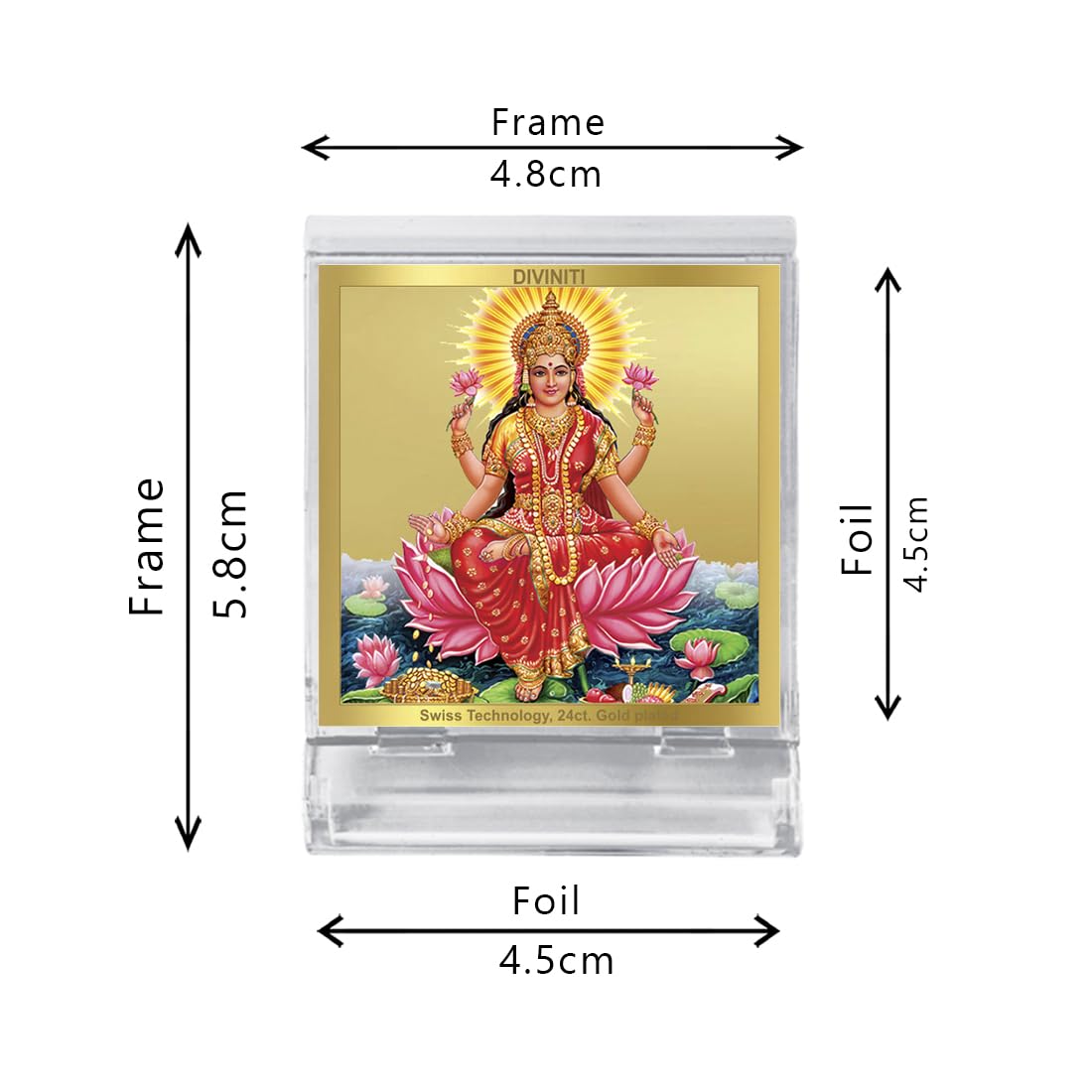 DIVINITI Goddess Lakshmi Mata Photo Frame for Car Dashboard, Car Idol, Table Decor|ACF 3A Acrylic Car Frame with 24K Gold Plated Foil|Religious Frame For Pooja, Prayer and Gift (5.8X4.8 CM)