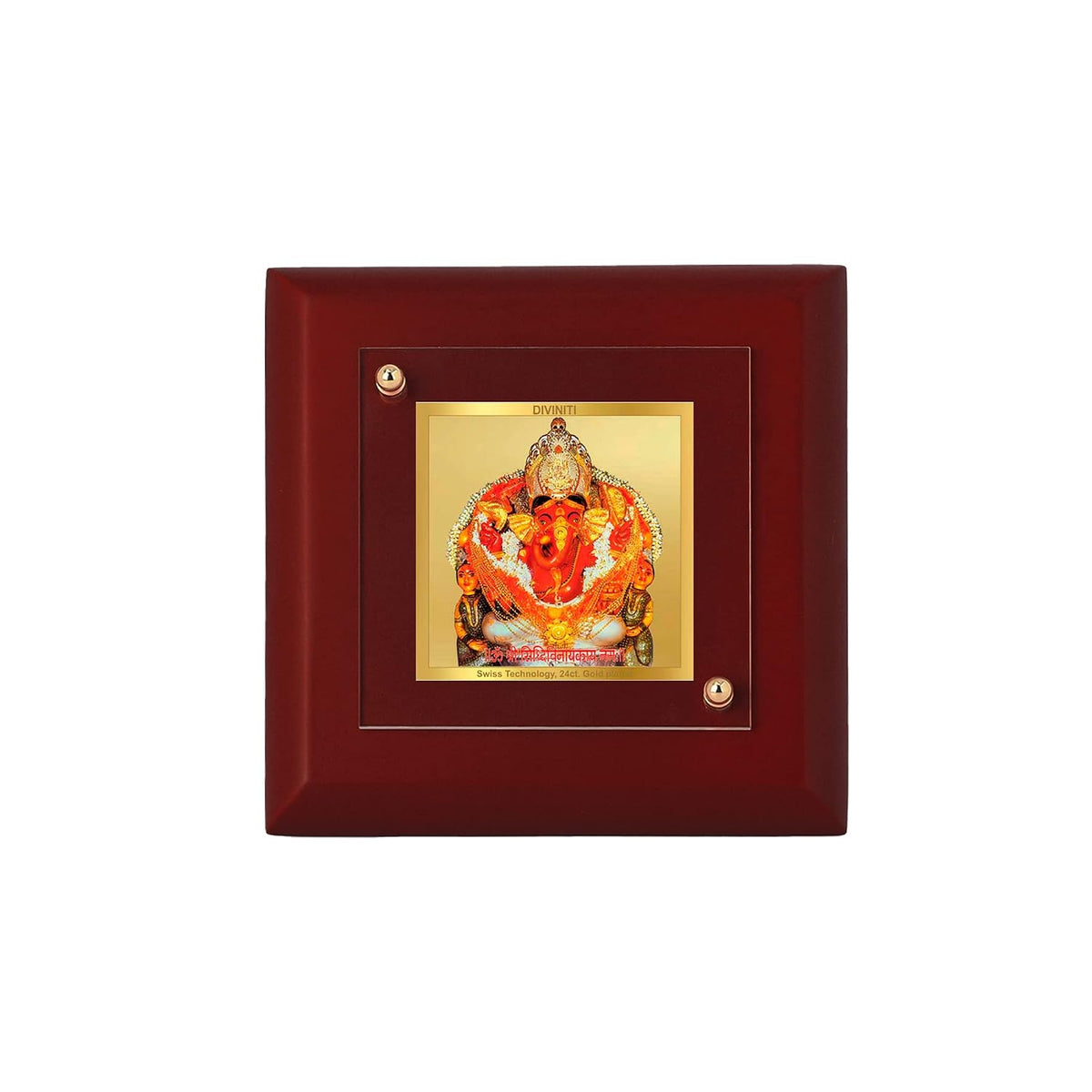 DIVINITI Lord Siddhivinayak 24K Gold Plated MDF Photo Frame|Premium Religious Table Top Frame for Home, Office & Prayer Room|Luxury Spiritual Gift Item for Housewarming, Festive Gifting|10 x 10 CM