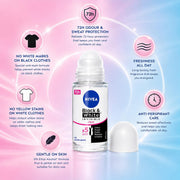 Nivea Black & White Invisible Clear Anti-Perspirant Roll On 50ml | 5 in 1 Protection with 72H Sweat & Odor Control | Anti Stain Deodorant for Women