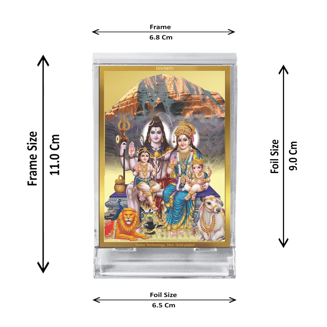 DIVINITI 24K Gold Plated Religious Car Dashboard Frame | Premium God Idol Frame for Car, Home Mandir & Office Table | Spiritual Gift, Decorative Showpiece | Shiv Parivar