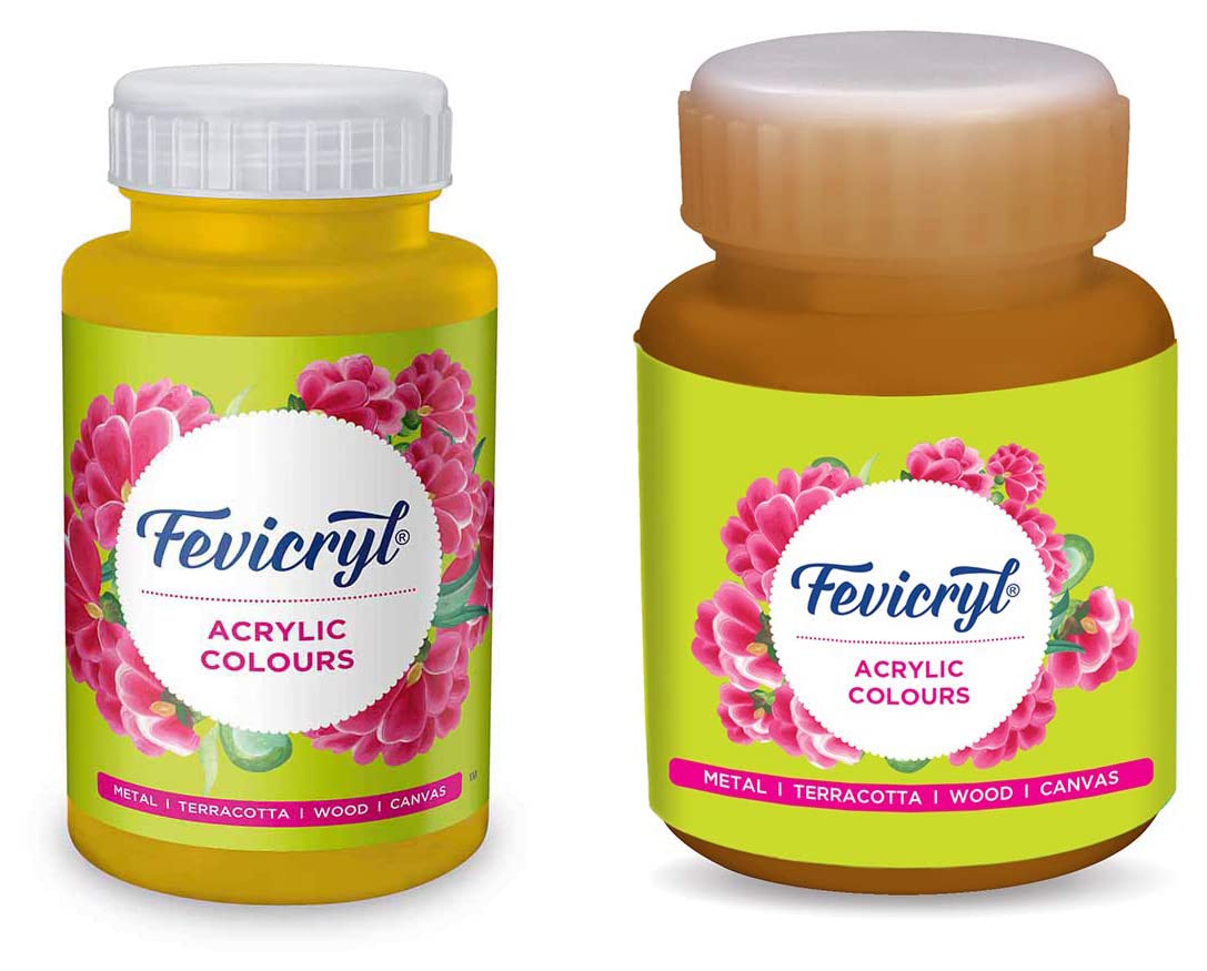 Fevicryl Pidilite Acrylic Painting Color (Yellow Ochre, 500ml) & Pidilite Pearl Acrylic Painting Color (Bronze, 100ml)