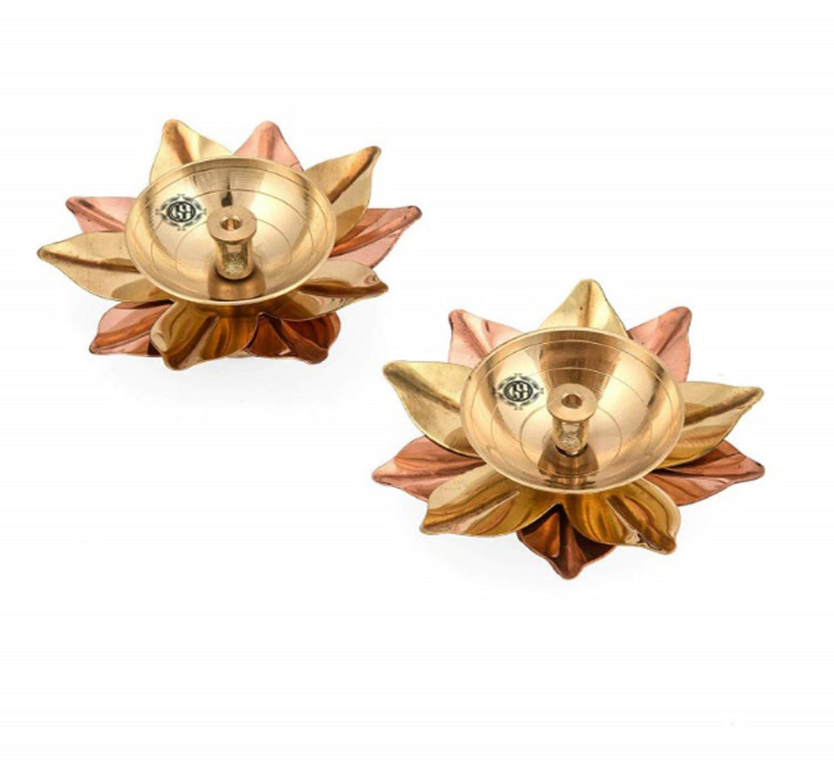 DSH Brass & Copper Lotus/Kamal Design Diya Deepak | Akhand Jyot | Arti Poojan Temple Home Decor, Gold_3 X 3 X 1.5 Inch (2P)