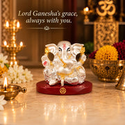 DIVINITI 999 Silver-Plated Lord Ganesha Idol with Gold Accents | Ganpati Murti for Car Dashboard, Home, Office & Puja Room | Diwali & Housewarming Gift with Premium Gift Box | 5 x 7 CM