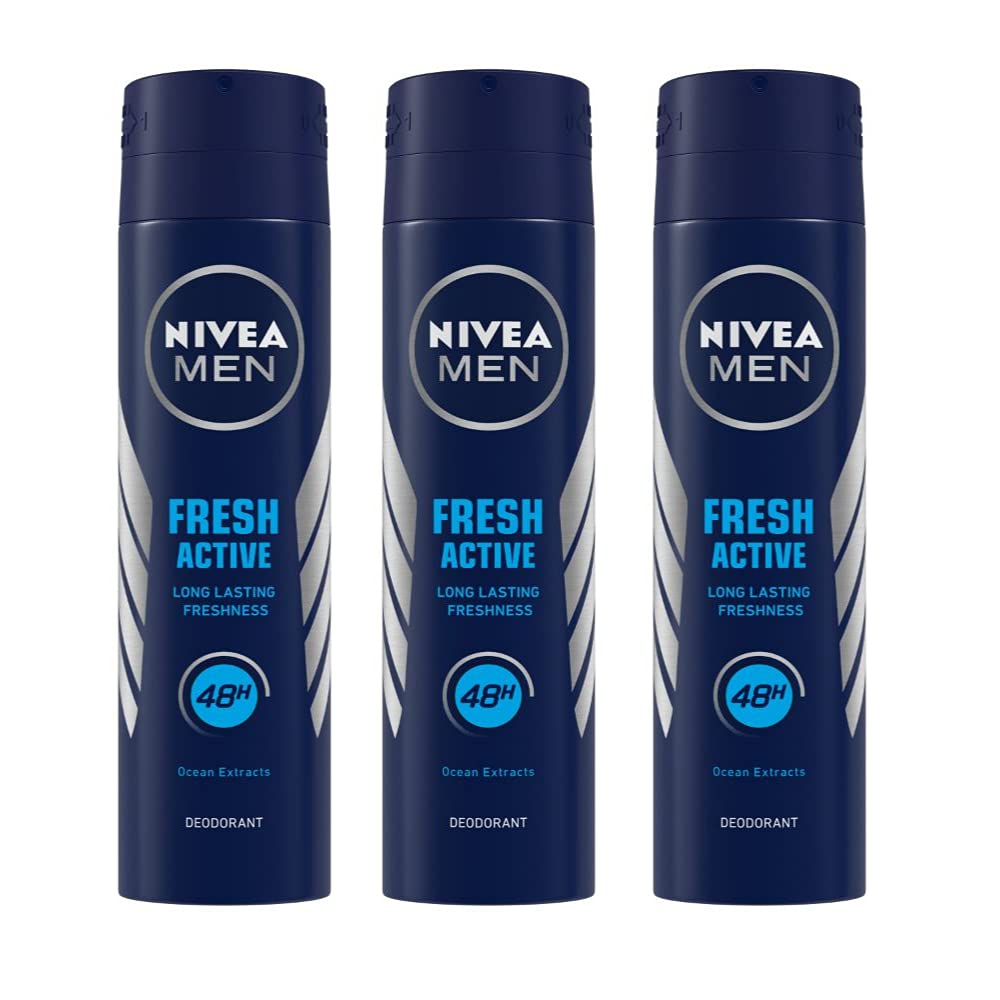 Nivea Men Deodorant Spray, Fresh Active, 150Ml (Pack Of 3)