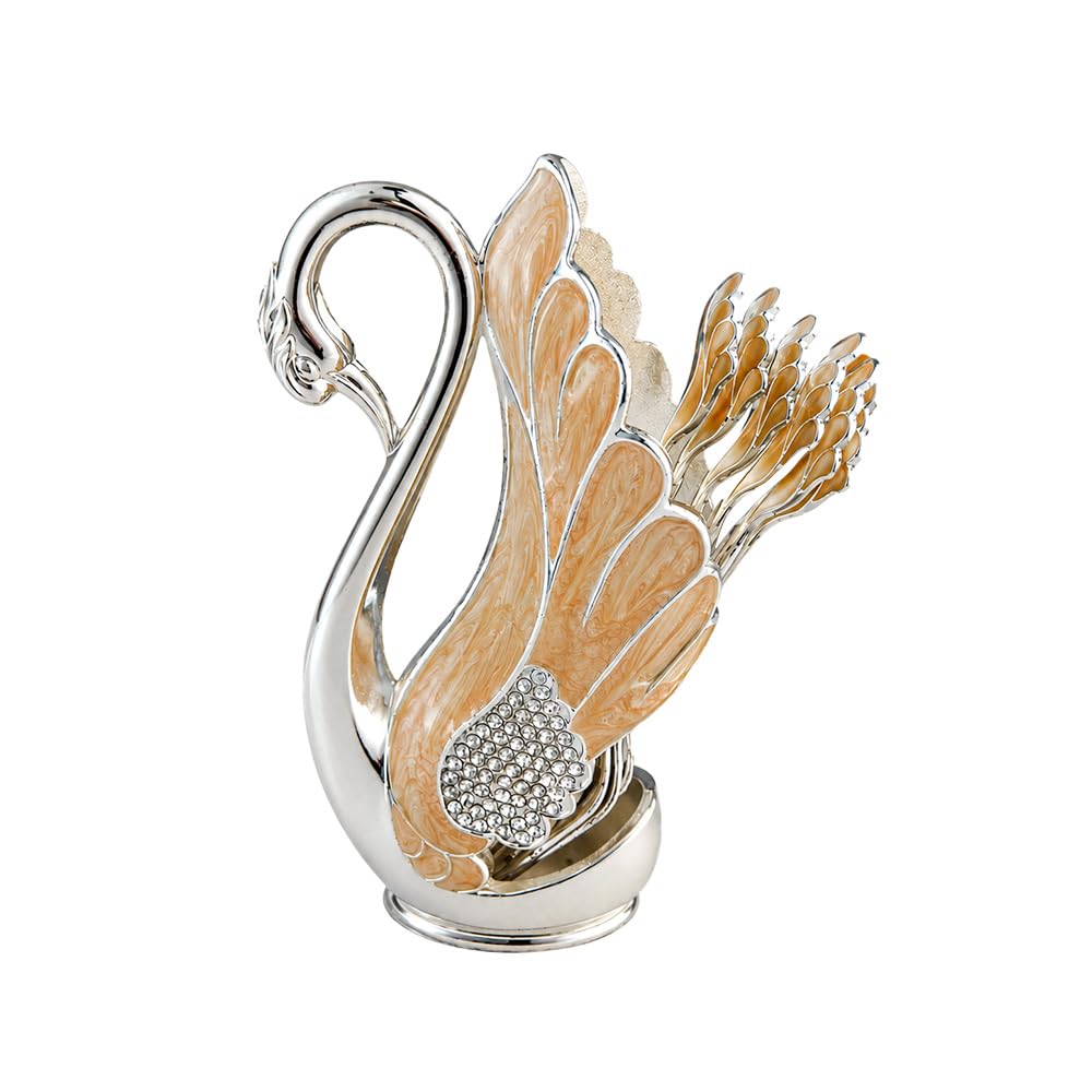 Diviniti Decorative Swan Fork Holder with Fork Set | Elegant Silver & Gold Finish | Tabletop Dining Organizer | Home Décor & Dining Table Accessory
