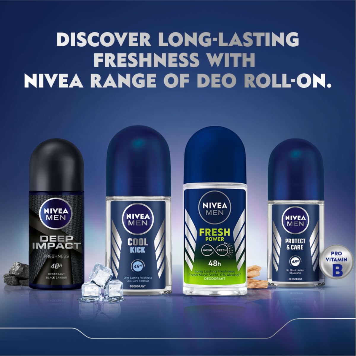 NIVEA MEN Fresh Active 50ml Deo Roll On | With Fresh Ocean Extracts| 72 H Freshness| 0% Alcohol | Dermatologically Approved & Paraben Free Formula (Pack of 3)