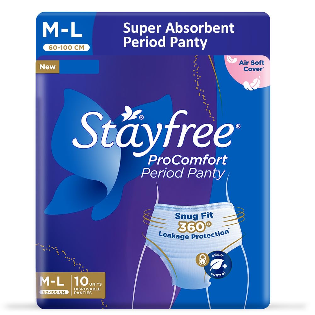 Stayfree ProComfort Period Panty for Women | Disposable Period Pants Pack of 10, M - L | Air Soft Cover | 360° Leakage Protection for Heavy Flow | Snug Fit | Odour Control
