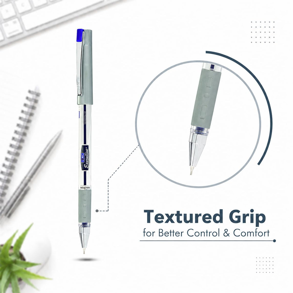 LINC 0.55mm Executive SL-500 Gel Pen | Water-Proof Ink & Textured Grip (Blue Ink, Pack of 10)