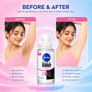 Nivea Black & White Invisible Clear Anti-Perspirant Roll On 50ml | 5 in 1 Protection with 72H Sweat & Odor Control | Anti Stain Deodorant for Women