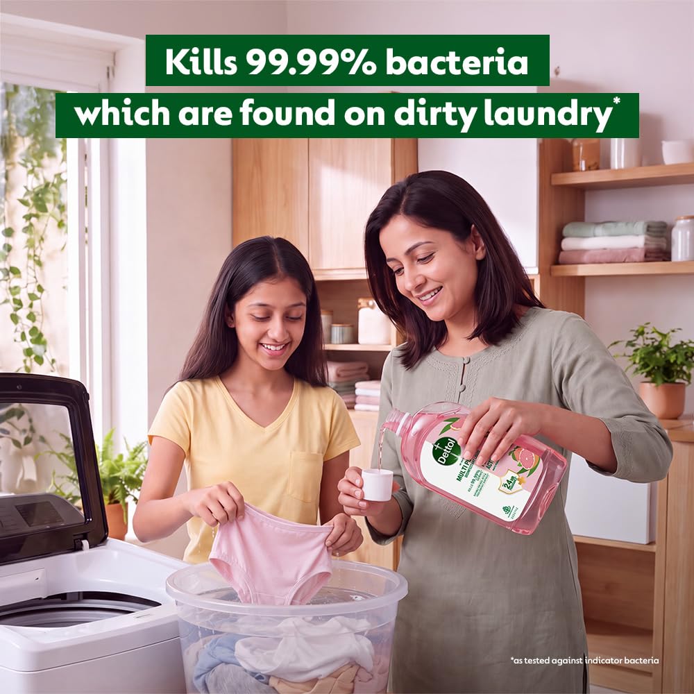 Dettol Plant-Based Disinfectant Liquid 550ml, White Peach & Grapefruit Fragrance – Kids Safe & Pet Friendly | Multi-Purpose Cleaner for Laundry & Floors | Kills 99.99% Germs