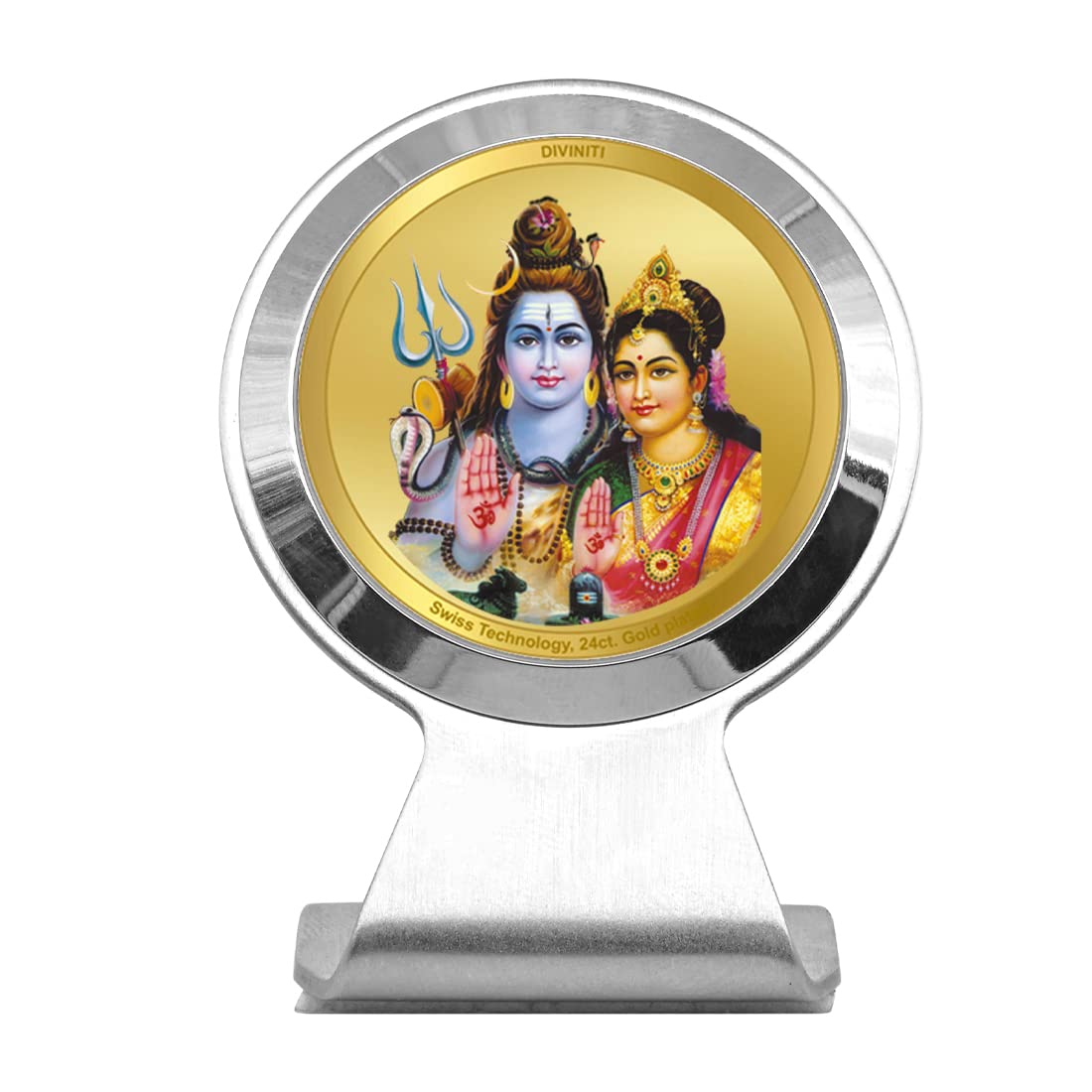 DIVINITI 24K Gold Plated Religious Car Dashboard Frame | Premium God Idol Frame for Car, Home Mandir & Office Table | Spiritual Gift, Decorative Showpiece | Shiva Parvati