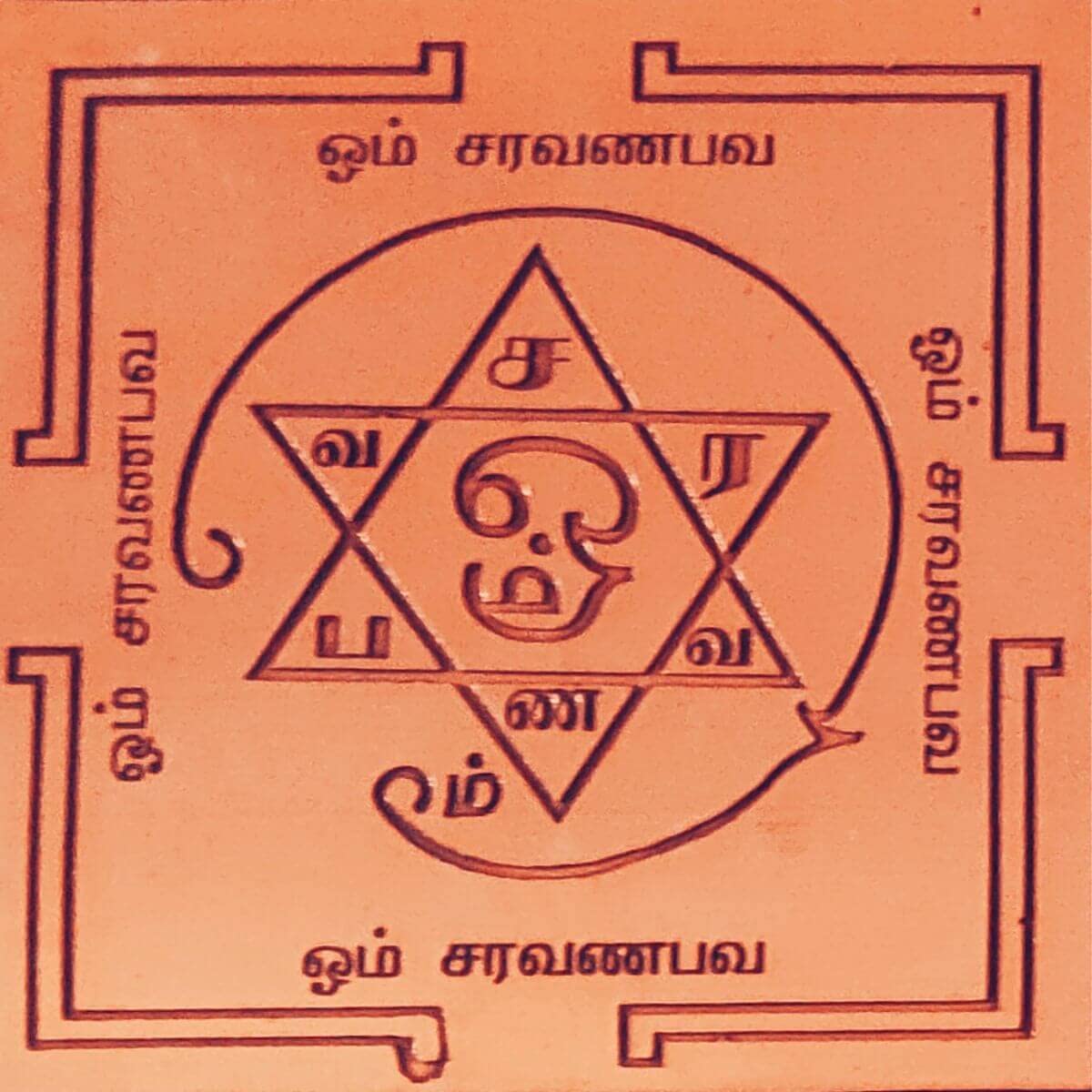 Aalayam Selveer Saravana Bhava Yantra | Saravanabhava Yantra Size 3"x3" Copper Brown Colour 1 Piece