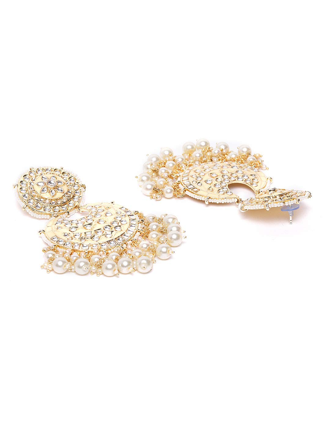 Priyaasi Gold-Plated Kundan Stones Chandbali Earrings for Women and Girls (Peach and Gold)