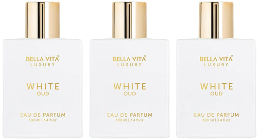 Bella Vita Luxury Unisex White Oud Eau De Parfum Liquid Perfume & With Orange, Fressia & Tobacco|Woody Long Lasting Edp Fragrance Citrus Scent, 100 Ml (Pack Of 3), 300 Millilitres