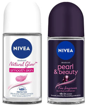 Nivea Women Deodorant Roll On, Pearl & Beauty Fine Fragrance, 50ml & Nivea Natural Glow Smooth Skin Deodorant Roll On for Women, 50ml