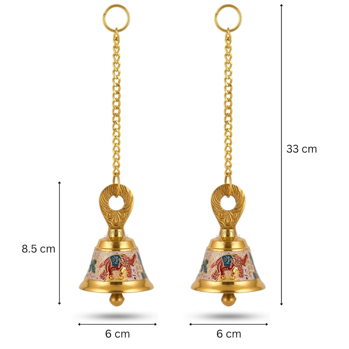 DSH Pure Brass Hanging Bell with Chain for Temple Mandir Door Home Decorative Ringing Bell (White, 2)