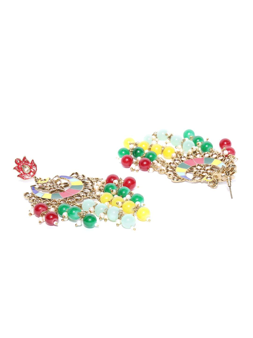 Priyaasi Gold-Plated Stone Studded Multicolor Meenakari Waterfall Earrings In Chandbali Style