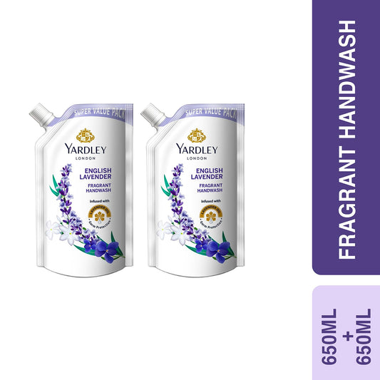 Yardley London English Lavender 600ml Pack of 2 Fragrant Handwash| Infused with Pure Lavender Oil| Germ Protection| For Soft & Fragrant Skin
