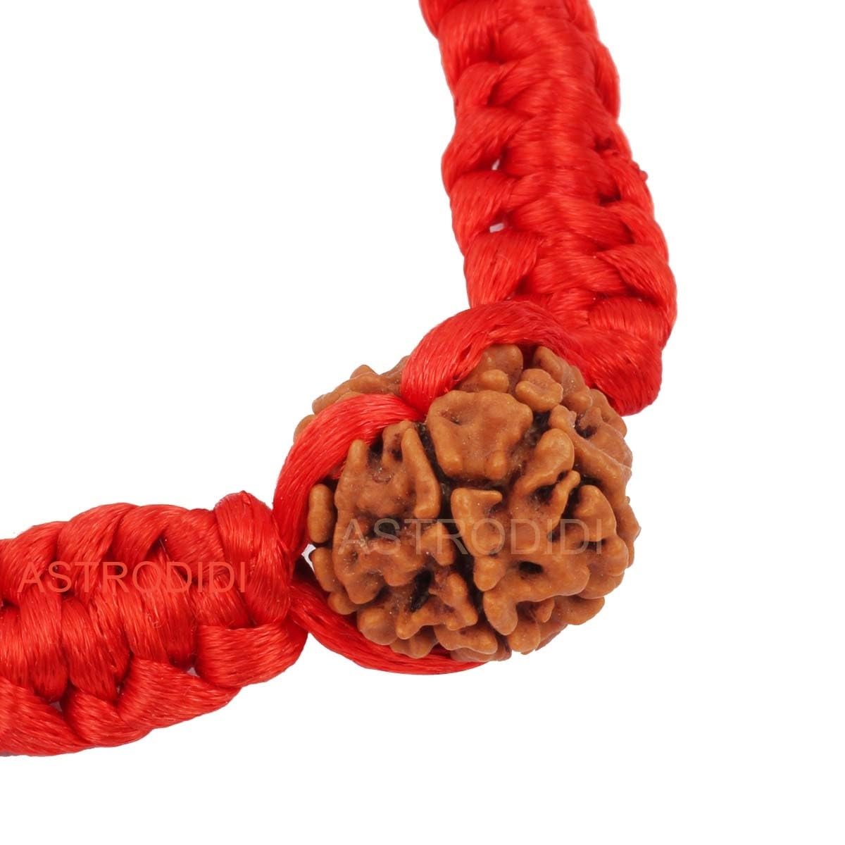 ASTRODIDI Nepali 4 Mukhi Rudraksha Beads Bracelet in Red Thread | Original Four Face Rudraksha Handmade Bracelet | Unisex Design for Men Women Boys and Girls