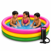 Toy Imagine 4 ft Round Inflatable Baby Pool – Sunset Glow 3 Ring Swimming Pool with Double Quick Air Pump | Mini Water Bath Tub for Kids | Swimming & Water Fun | Holi