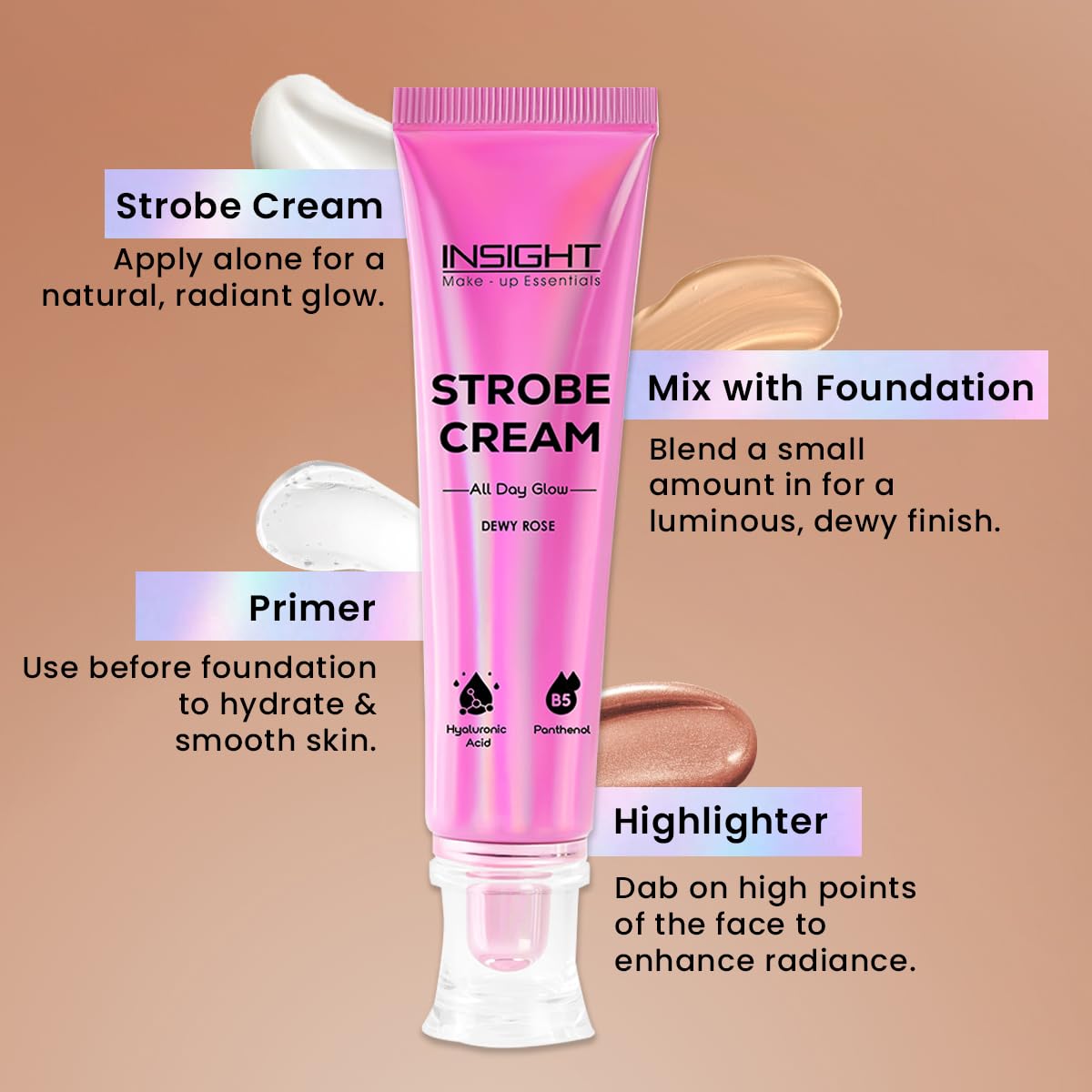 INSIGHT Strobe Cream - Dewy Rose | Instant Radiance & Dewy Glow | Enriched with Panthenol & Hyaluronic Acid | Light Diffusing Formula | Brightens & Hydrates | 30 g