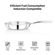 Vinod Claro Heavy Gauge Stainless Steel [Plain ] Fry Pan with 1.5 mm Thickness 20 cm