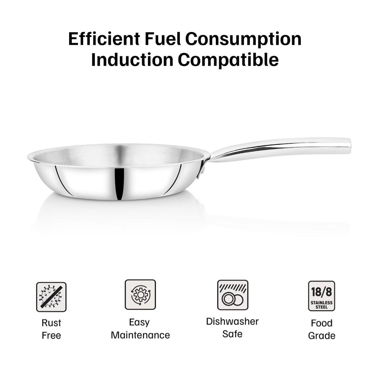 Vinod Claro Heavy Gauge Stainless Steel [Plain ] Fry Pan with 1.5 mm Thickness 20 cm