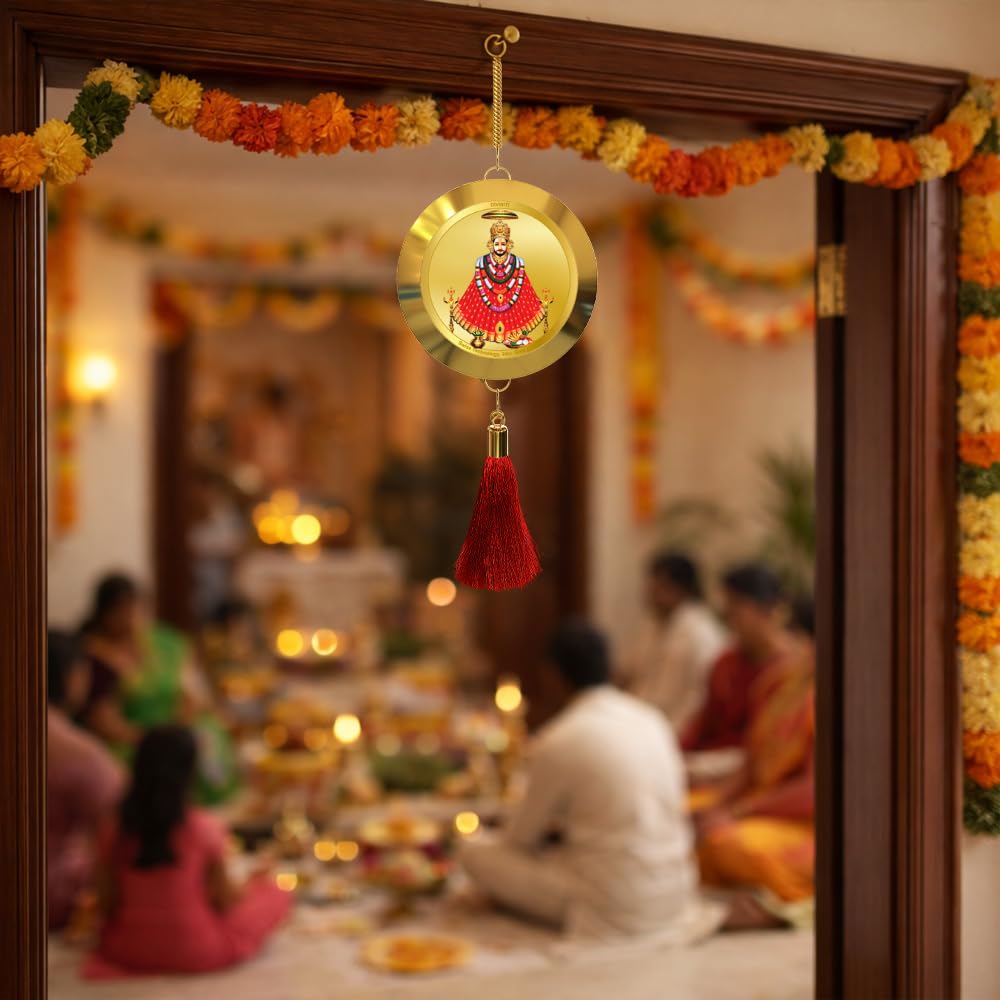 Diviniti 24K Gold Plated Khatu Shyam Ji Double Sided Hanging with Sacred Mantra for Home Entrance Door, Vastu Spiritual Decor, Religious Hanging, Positive Energy & Protection Gift
