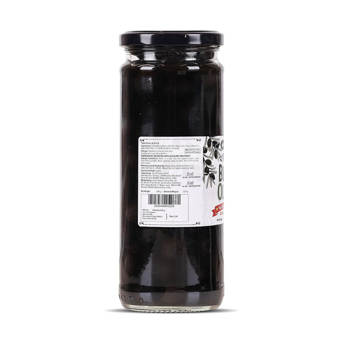 Urban Platter Pitted Black Spanish Olives, 430g (Whole & Seedless | Rich Mediterranean Taste | Ideal for Pizzas, Salads, Pasta & Snacking)