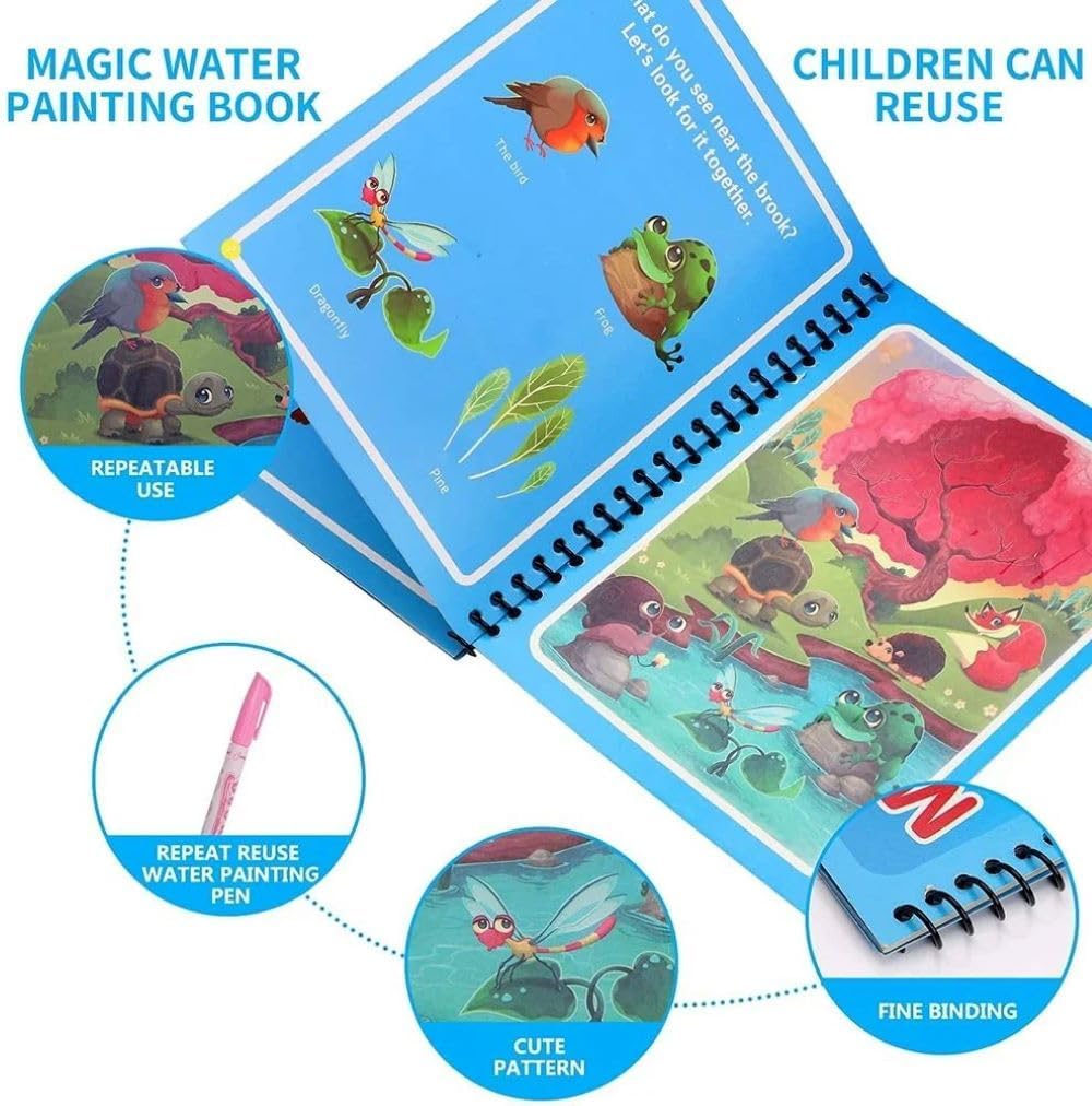 Toy Imagine Water Magic Coloring Books for Kids with 4 Refillable Pens Pack