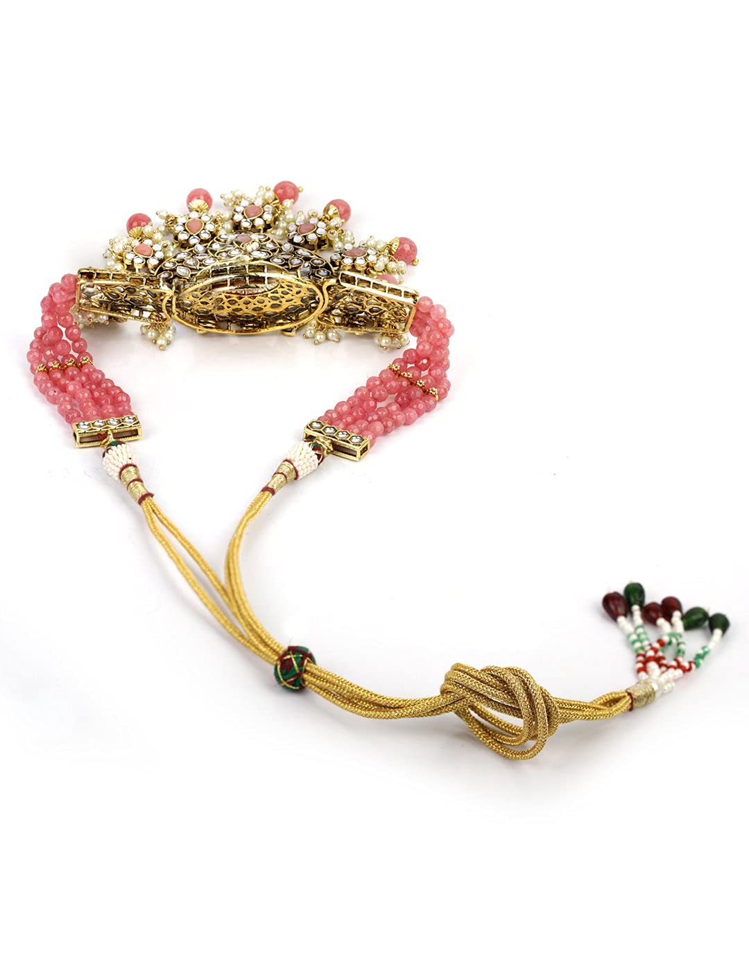 Priyaasi Pink Pearls Beads Kundan Gold Plated Traditional MaangTika Choker, One Size (NL-PR-10407)
