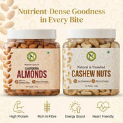 NatureVit Almonds & Cashew Nuts Combo of 500 Gram (250g Each) | Healthy Snack for Family & Gifting