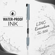 Linc 0.55mm Executive SL-500 Gel Pen | Water-Proof Ink & Textured Grip (Black Ink, Pack of 10)