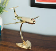 DSH Brass Antique Jet Plane On Stand, Table Top Decorative Showpiece For Home Decor & Office Table With Gold, Glossy And Shiny Finish (Medium), 15.2 Centimeters, 12.7 CM