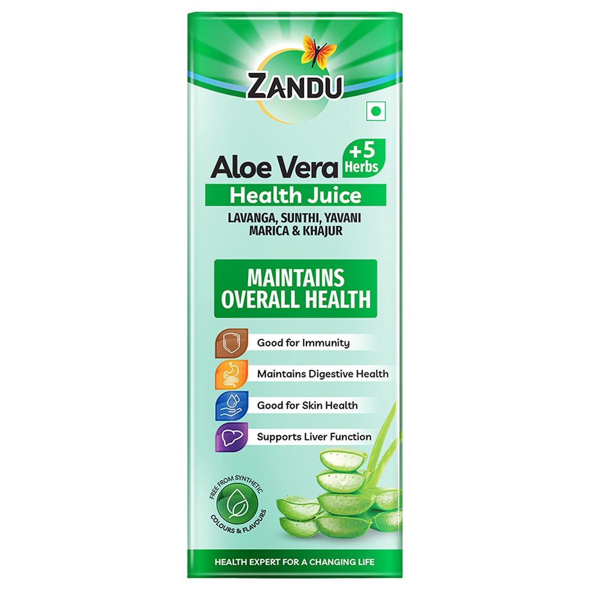 Zandu Aloe Vera + 5 Herbs Health Juice | Ayurvedic Immunity Booster | Good for Digestive Health, Skin Health & Liver Function |No Added Sugar (500ml)