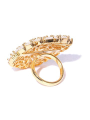 Priyaasi Sparkling GoldPlated Oval Shaped American Diamond Ring For Women And Girls