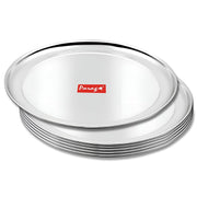 Parage 6 Pieces Stainless Steel Small Plate | Heavy-Gauge Food-Grade, 9 Inch Steel Round Snack Plate for Home & Kitchen | Rust-Proof, Durable, Easy-to-Clean Dessert/Breakfast/Chapati/Serving Plate